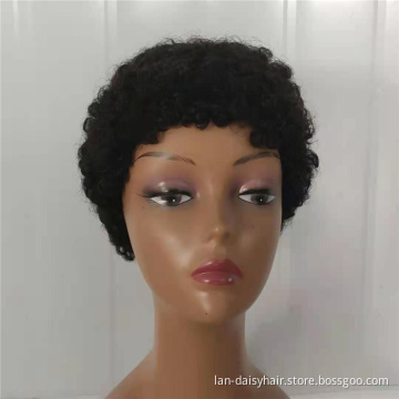 Short Pixie Cut Kinky Afro Curly In Stock  Machine Made None Lace Real Human Hair Wigs